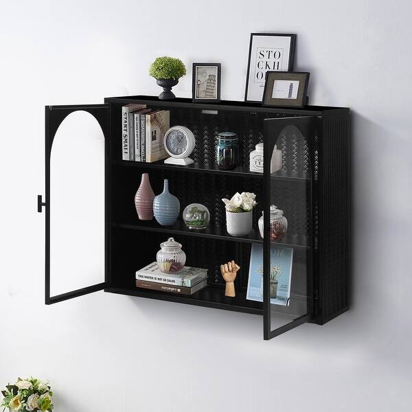 27.56" Glass Doors Modern 2door Wall with 3tier Storage Bed